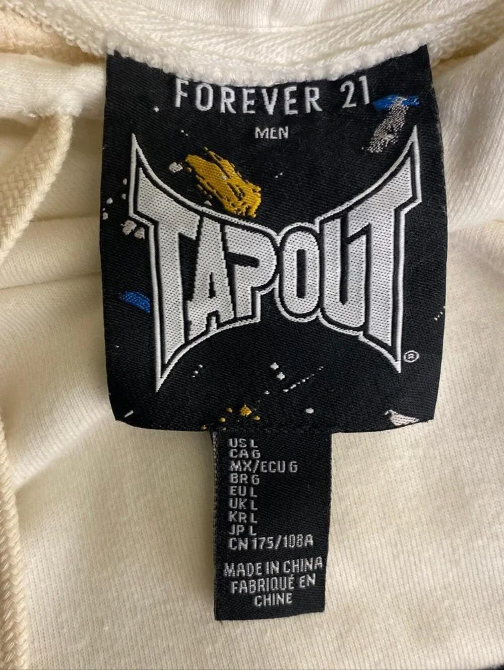Forever 21 Cream Hoodie Sweater with Blue Graphic